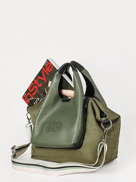 Оливковая текстильная сумка-трансформер из с отстегивающимися карманами из зеленой кожи  Roberta Gandolfi