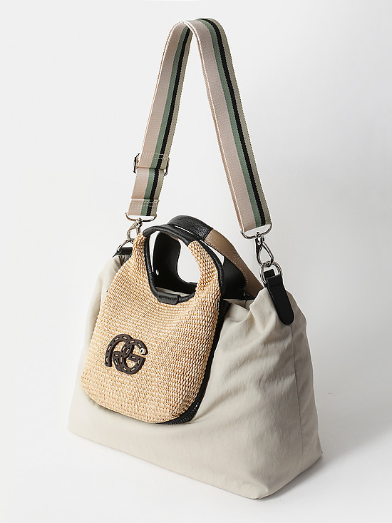 Бежевая текстильная сумка-трансформер из с отстегивающимися карманами из соломки и кожи  Roberta Gandolfi