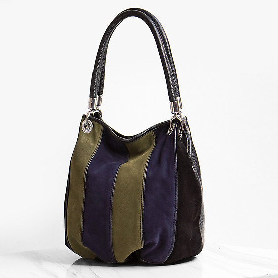 Кожаная сумка-мешок с замшевыми вставками  Arcadia