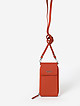 Кожаная микро-сумочка - кошелек с ремешком на шею цвета оранжевого коралла  Tosca Blu
