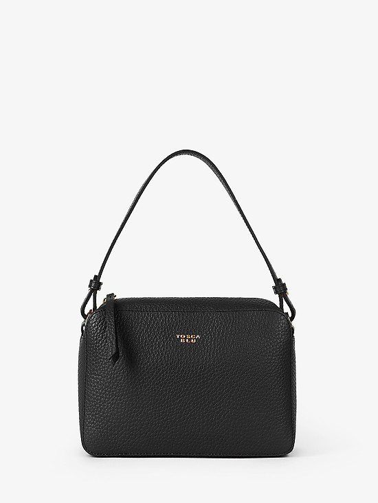 Небольшая прямоугольная сумочка из черной кожи с цветным текстильным ремнем  Tosca Blu