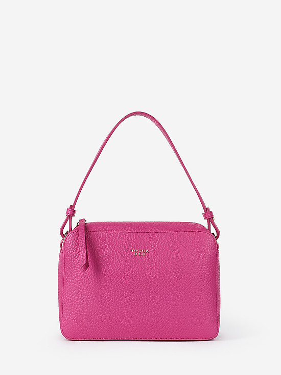Небольшая прямоугольная сумочка из кожи цвета фуксии с цветным текстильным ремнем  Tosca Blu