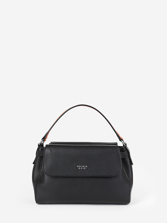 Черная мягкая сумка-багет с коньячной ручкой и тремя отделами  Tosca Blu