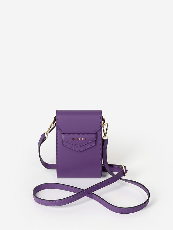 Фиолетовая кожаная мини-сумочка на шею или через плечо  BE NICE