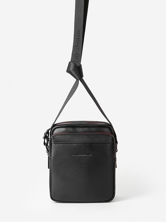 Мужская сумка кросс-боди из черной кожи с красной молнией  Alessandro Beato