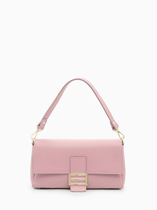 Розовая кожаная сумка-багет на плечо  Folle