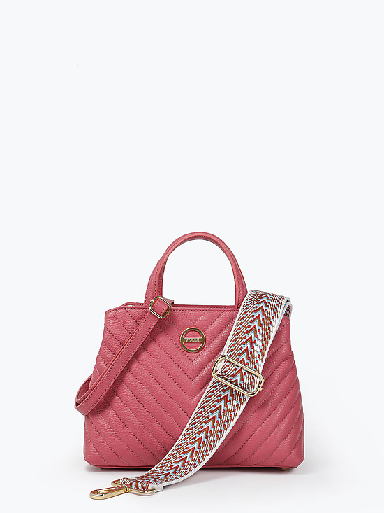 Кораллово-розовая стеганая сумка-тоут с текстильным ремешком на плечо  Folle