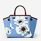 Голубая кожаная сумка-трапеция с цветочным принтом  KELLEN