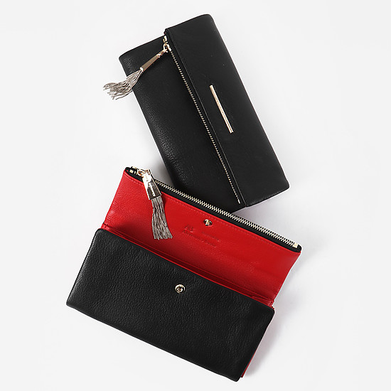 Кожаный горизонтальный бумажник из мягкой черной кожи с красной подкладкой  Alessandro Beato