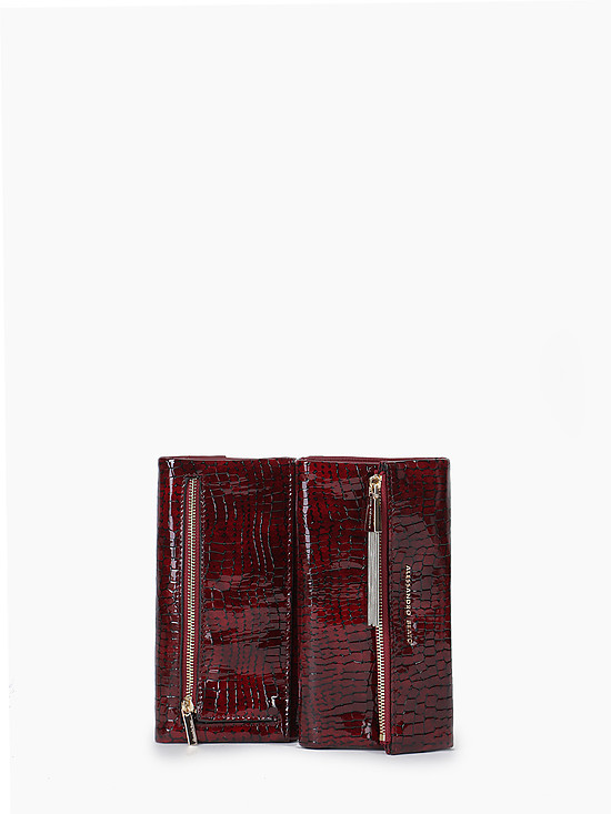 Бордовый прямоугольный кошелек-клатч из лаковой кожи под рептилию  Alessandro Beato