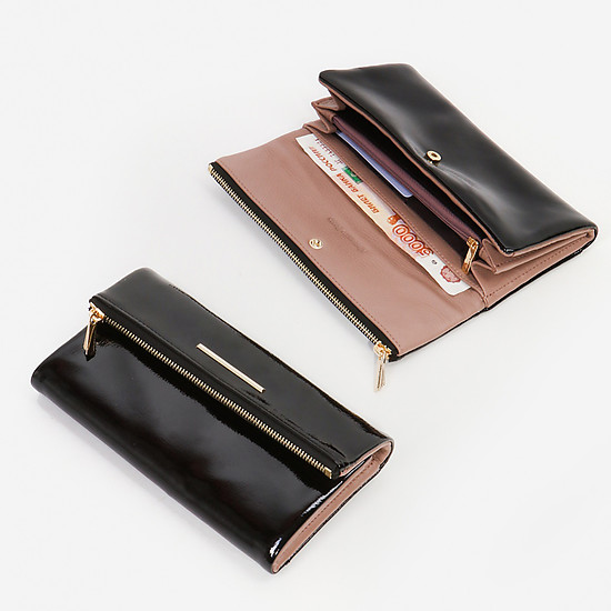 Кожаный горизонтальный бумажник из лаковой кожи с бежевой подкладкой  Alessandro Beato