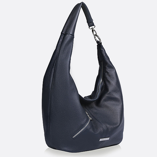 Стильная сумка-хобо из натуральной синей кожи с серебристой фурнитурой  Richet