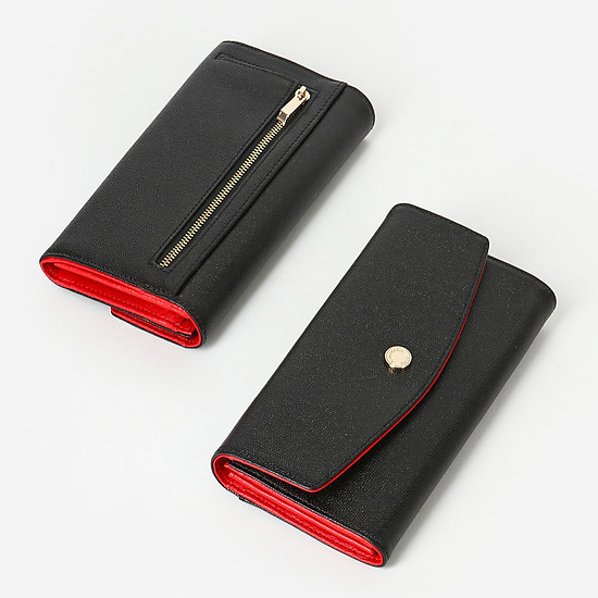 Черный кошелек из кожи под ската с красной отделкой  Alessandro Beato