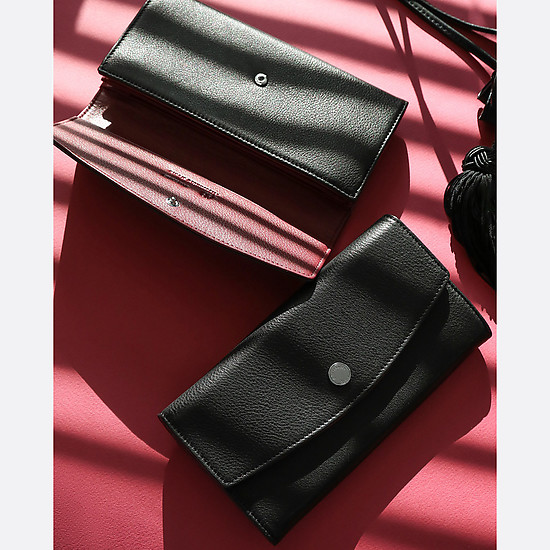 Черный кожаный кошелек с бордовой отделкой  Alessandro Beato