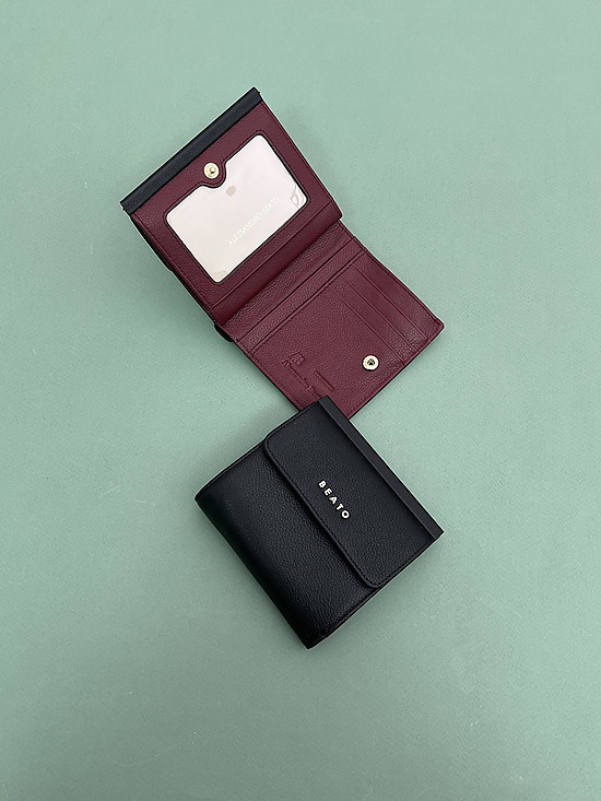 Миниатюрный квадратный кошелек из натуральной кожи черного цвета  Alessandro Beato