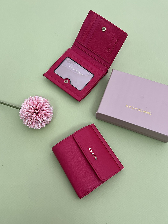 Миниатюрный квадратный кошелек из натуральной кожи цвета фуксии  Alessandro Beato