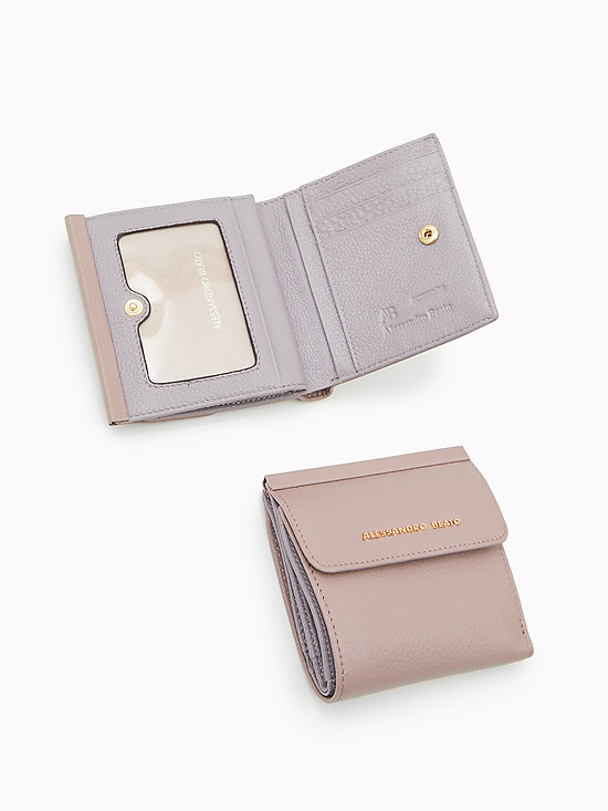 Миниатюрный квадратный кошелек из натуральной кожи в пудрово-бежевом оттенке  Alessandro Beato
