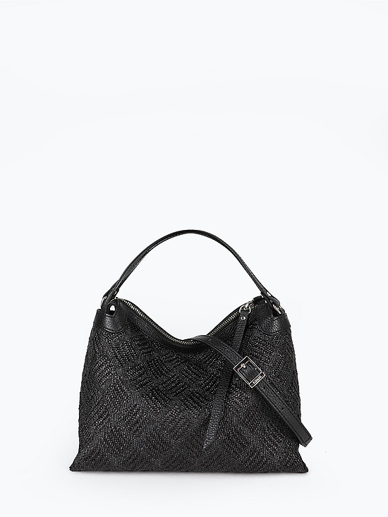 Черная сумка из плетеной искусственной соломки и кожи  Ripani
