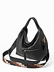 Мягкая кожаная сумка-хобо черного цвета с двумя ремешками на плечо  Folle