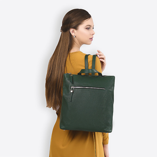 Прямоугольный рюкзак из натуральной кожи с внешним карманом на молнии в глубоком зеленом цвете  Richet