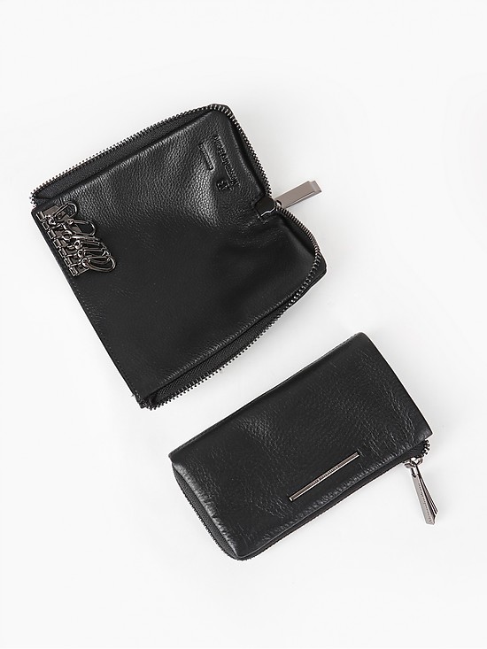 Черная кожаная ключница на молнии с карманом для купюр  Alessandro Beato