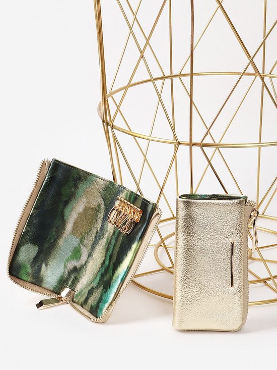 Золотистая кожаная ключница на молнии с карманом для купюр  Alessandro Beato