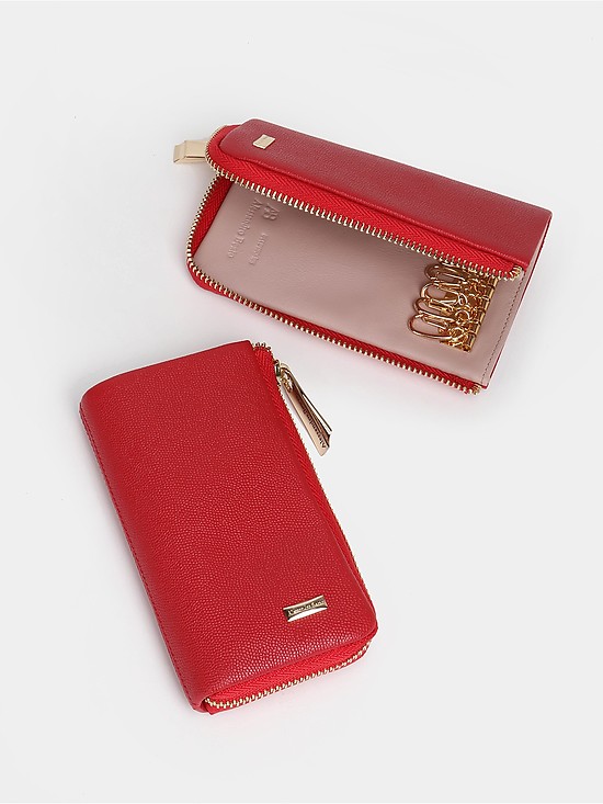 Кожаная ключница красного цвета на молнии с карманом для купюр  Alessandro Beato