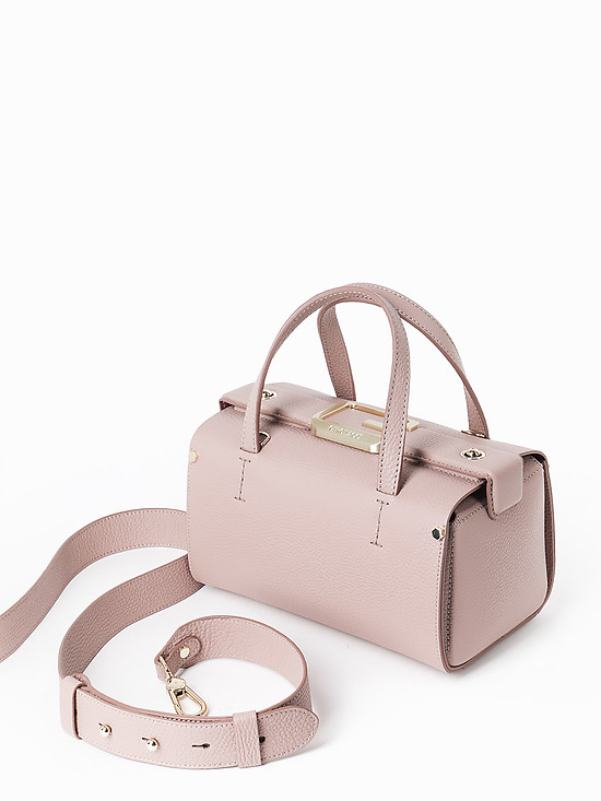 Пудрово-розовая кожаная сумка а-ля саквояж  Gironacci