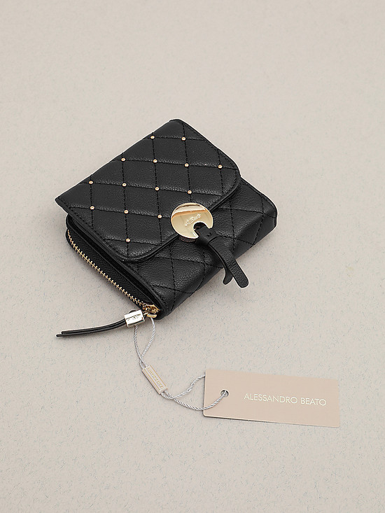Компактный кошелек из черной кожи с декорированными кнопками  Alessandro Beato