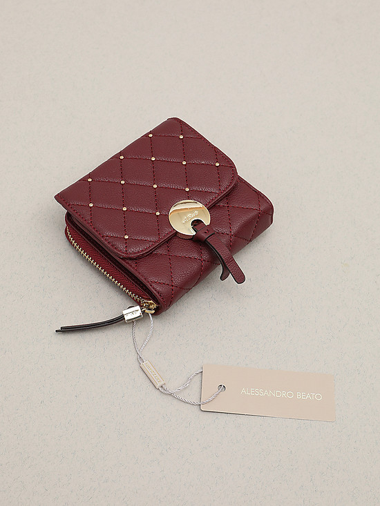 Компактный кошелек из бордовой кожи с декорированными кнопками  Alessandro Beato