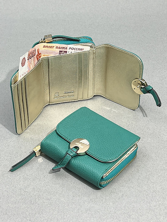 Компактный кошелек из зернистой кожи в бирюзовом оттенке  Alessandro Beato