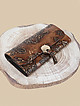 Горизонтальный кошелек из коричневой кожи с золотистым напылением и цветочным тиснением  Alessandro Beato