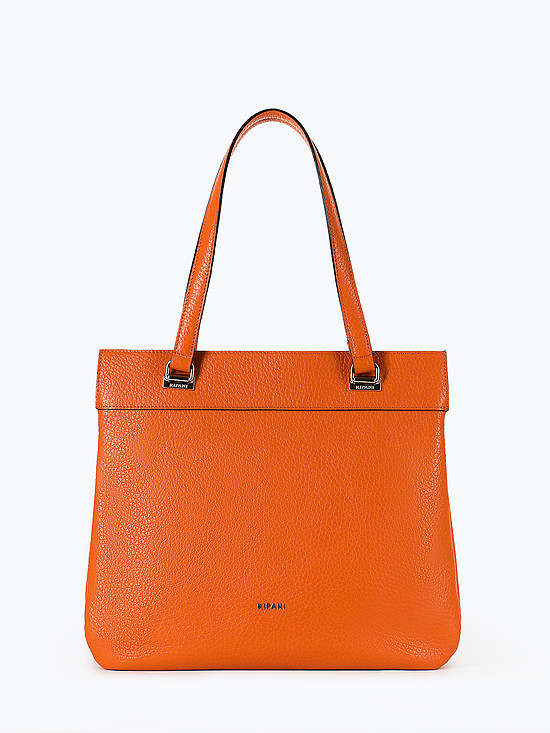 Оранжевая сумка-тоут из мягкой кожи с ручками на плечо  Ripani