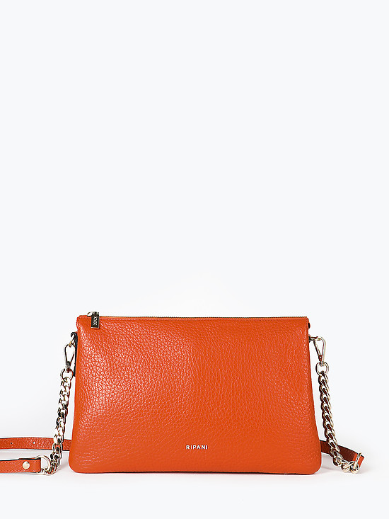 Оранжевая кожаная сумочка-клатч с ремешком на цепочке  Ripani