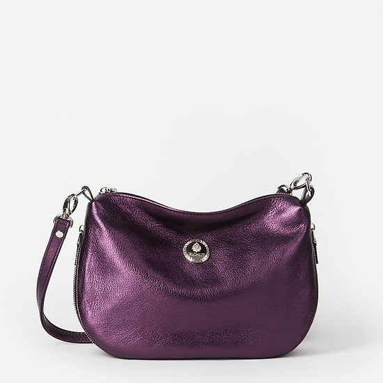 Фиолетовая сумка кросс-боди из мягкой металлизированной кожи с молнией-расширителем  Richet