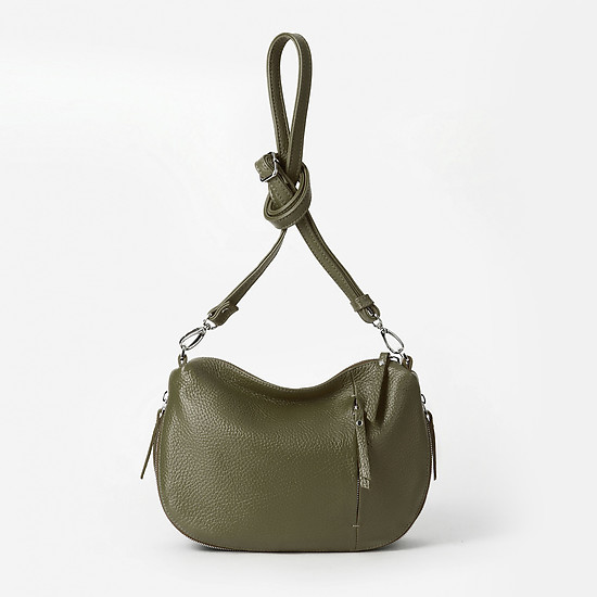 Повседневная сумка кросс-боди из мягкой кожи оливкового оттенка с регулируемым объемом  Folle