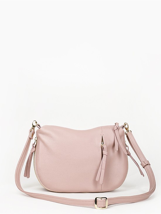 Повседневная сумка кросс-боди из мягкой кожи пудрово-розового оттенка с регулируемым объемом  Folle