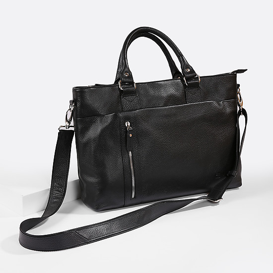 Вместительная мужская сумка черного цвета из натуральной кожи  Richet