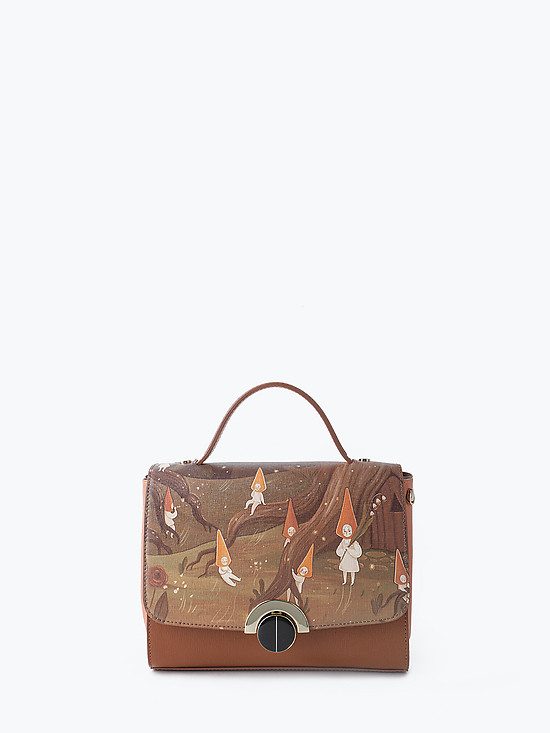 Компактная кожаная сумочка трансформер в стиле-колор блок с фантазийным принтом  KELLEN
