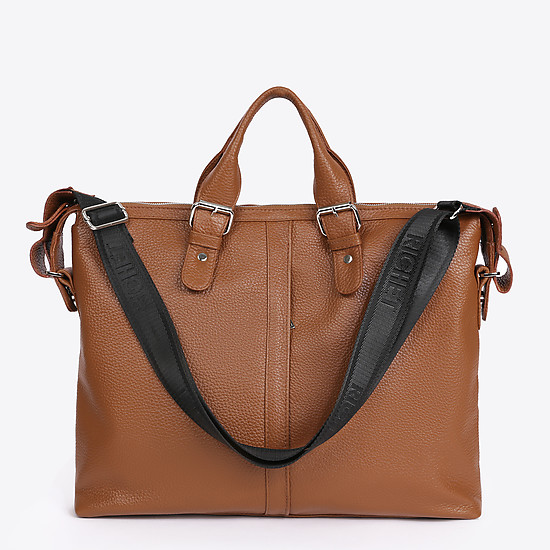Кожаная сумка-портфель коньячного цвета большого размера  Richet