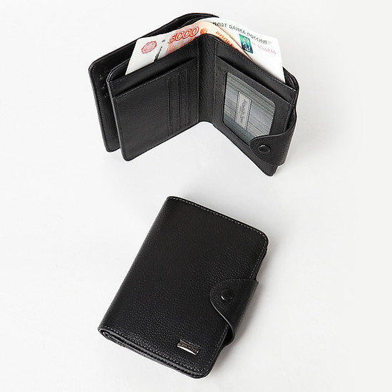Черный компактный кошелек из зернистой кожи на кнопке  Alessandro Beato