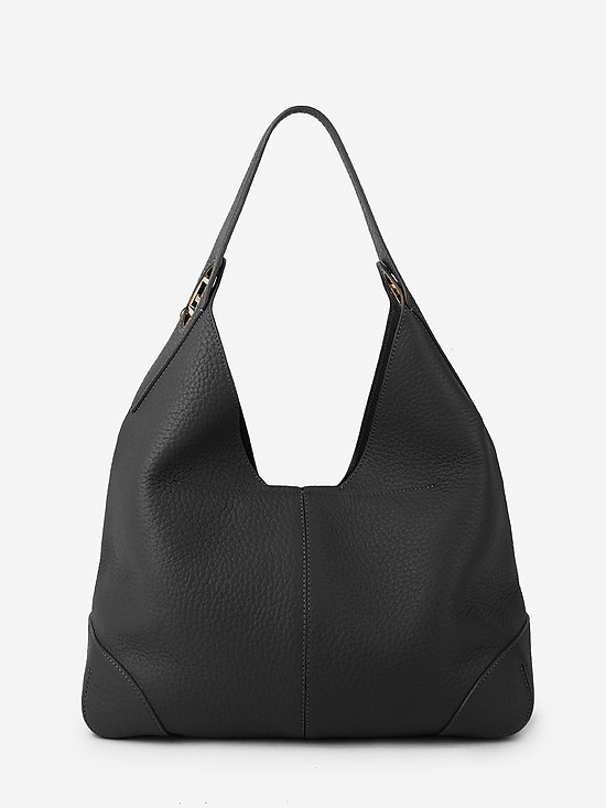 Черная сумка-хобо из мягкой кожи  Gironacci
