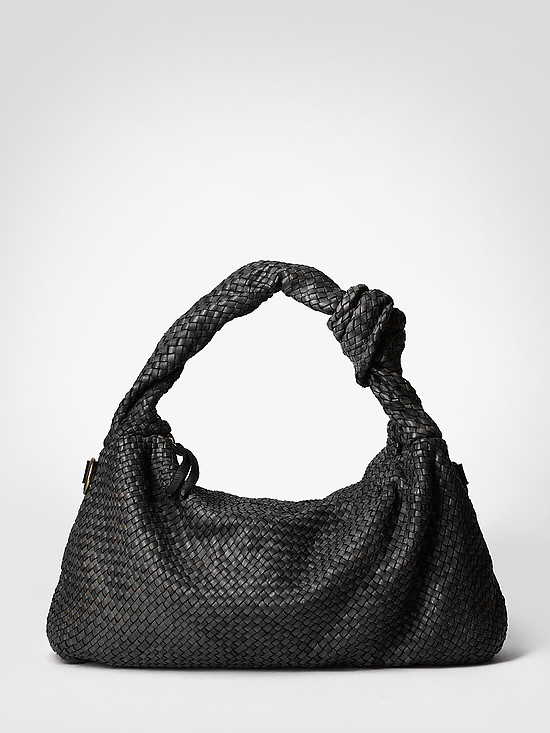 Плетеная черная сумка-хобо из мягкой кожи с винтажным эффектом  BE NICE