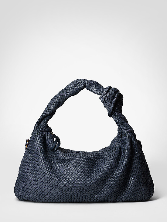 Плетеная синяя сумка-хобо из мягкой кожи с винтажным эффектом  BE NICE