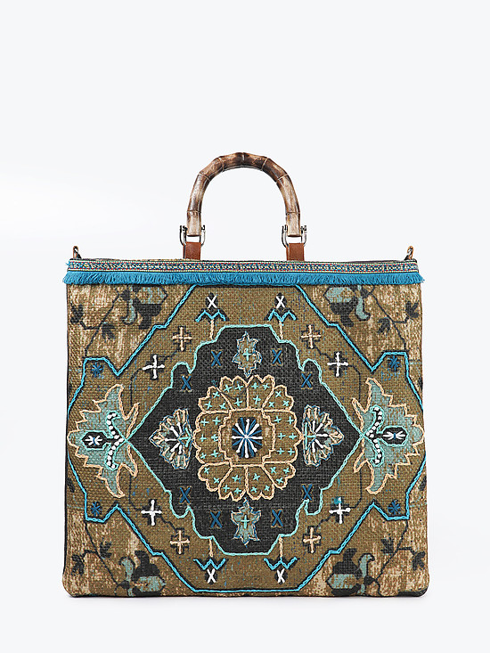 Текстильная сумка-тоут в стиле хэндмейд с бамбуковыми ручками  Alex Max