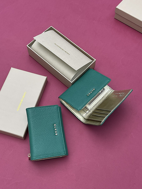 Компактный кошелек из зеленой кожи  Alessandro Beato