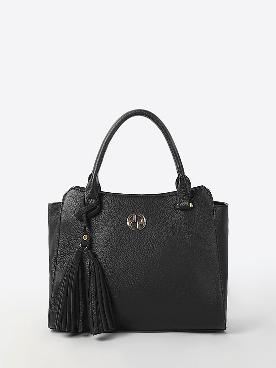 Черная классическая сумка из натуральной кожи с кисточками  Holy monday