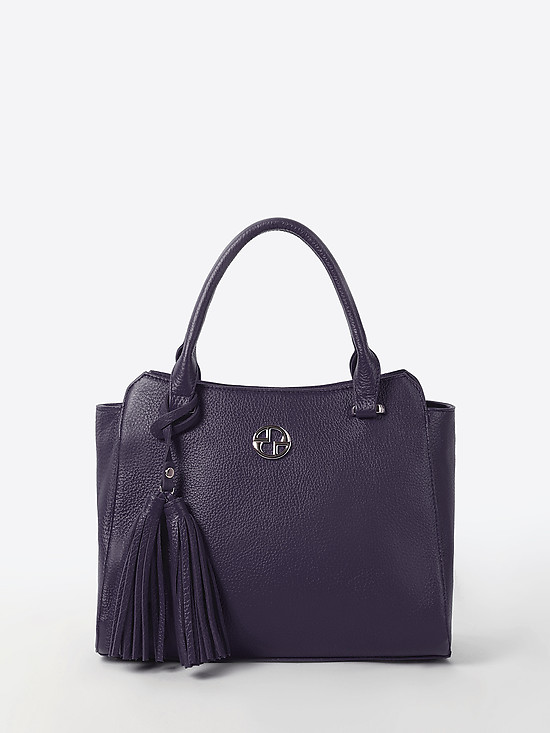 Фиолетовая классическая сумка из натуральной кожи с кисточками  Holy monday