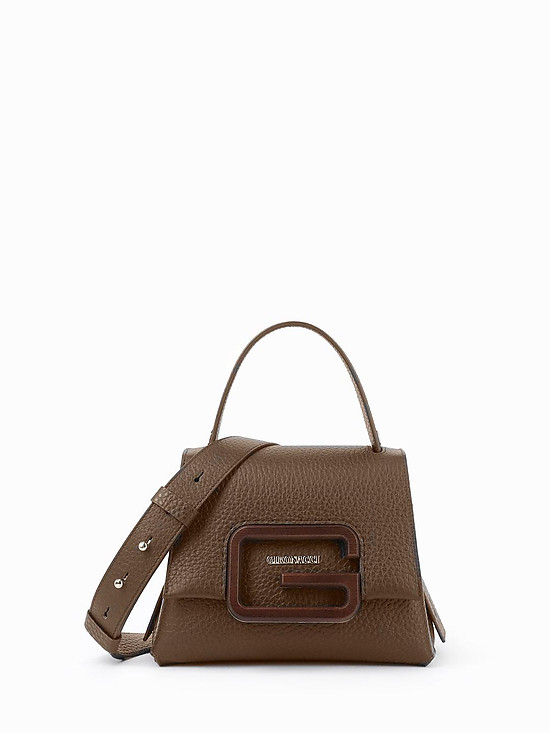 Небольшая кожаная сумка-сэтчел шоколадного цвета  Gironacci