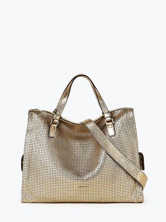 Мягкая сумка-тоут из бронзовой кожи с узорной перфорацией  Ripani